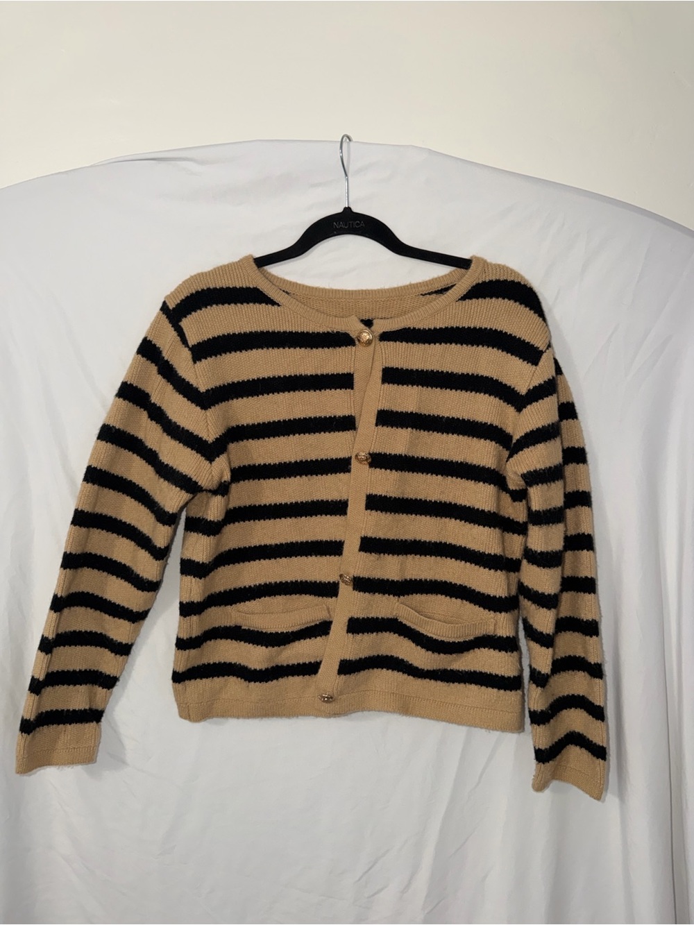 Amazon Striped Button-Up Cardigan - Tan & Black